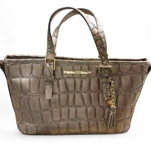 Brahmin Taupe Metallic Glossy Asher Mini Tote
